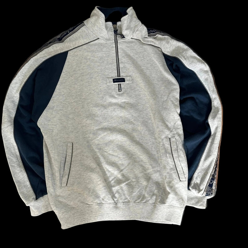 VINTAGE GREY AND NAVY CHAMPION QUARTER ZIP - HALO10.